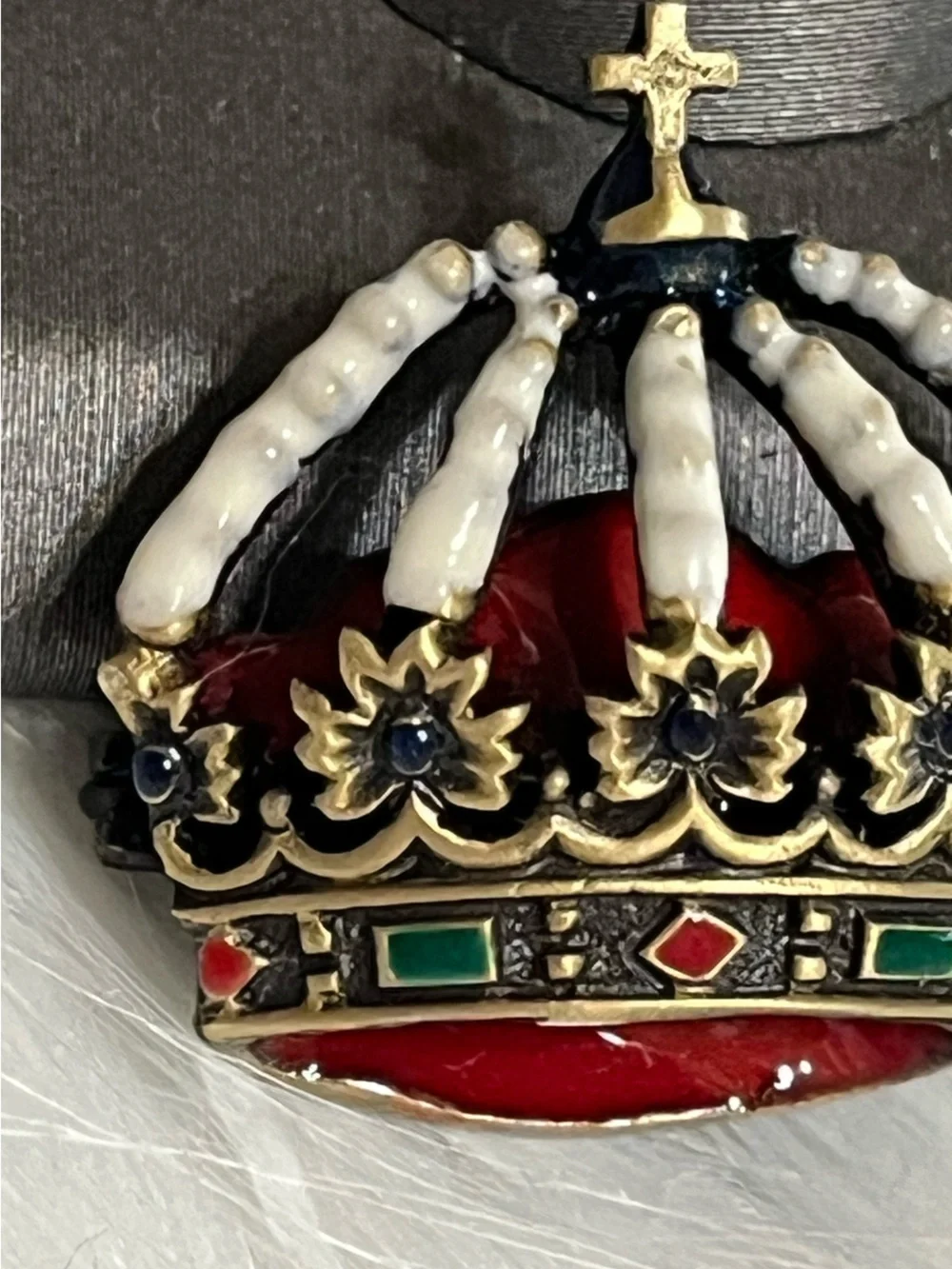 Enamel Crown Brooch